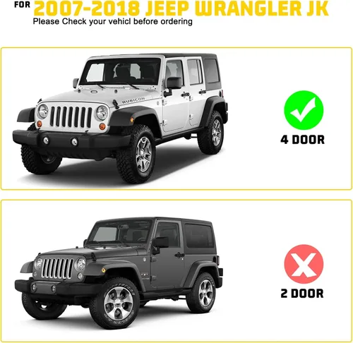 Miniatura 5 de Estribo de estribo lateral compatible con Jeep Wrangler JK JKU Unlimited 4 puertas 2007-2018, solo 4 puertas, color negro mate con recubrimiento