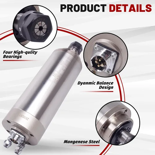 Miniatura 6 de RATTMMOTOR Motor de husillo refrigerado por agua de 2.2KW 110V 3.150 in, 24000RPM Motor de husillo de alta velocidad ER20 Collet 15A 400HZ