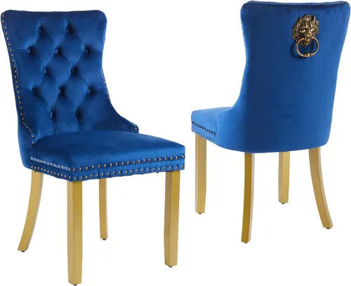Miniatura 26 de LKTART Juego de 2 sillas de comedor de terciopelo, sillas de comedor copetudas con ribete de anillo de clavo, silla de comedor tapizada con patas