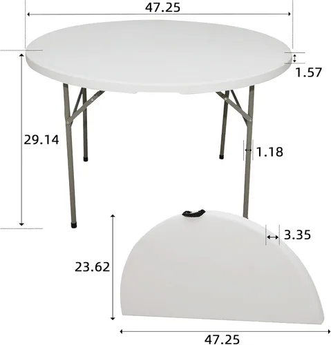 Miniatura 3 de Mesa plegable redonda de 48 pulgadas, mesa redonda portátil de HDPE resistente de 4 pies, mesa de comedor plegable de plástico para interiores