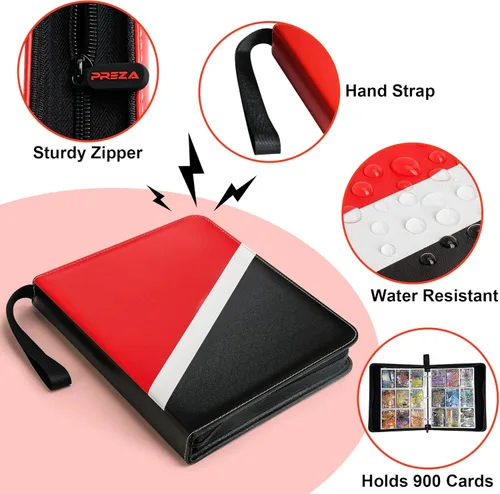 Miniatura 4 de PREZA Carpeta de tarjetas coleccionables – Carpeta de tarjetas de 9 bolsillos – Se adapta a 900 tarjetas – Carpeta de transporte de libros