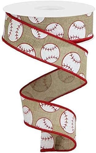 Cinta de béisbol con alambre de 1.5 pulgadas x 10 yardas, rollo de arpillera de Craig Bachman rojo y blanco para coronas, regalos de noche para