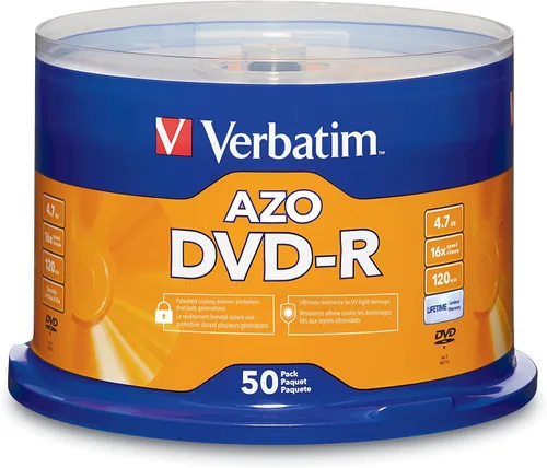 Verbatim DVD-R Discos en Blanco AZO Dye 4.7GB 16X Discos Grabables - Husillo de 50 Unidades, Plateado