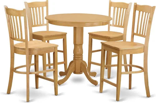 Miniatura 7 de East West Furniture JAGR3-OAK-W - Juego de mesa de comedor de 3 piezas de altura de encimera de cocina contiene una mesa redonda de madera con Roble