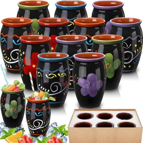 Miniatura 10 de Gejoy Paquete de 6 Cantaritos de Barro Mexicanos de 12 oz Taza de Arcilla Mexicana Cerámica Fiesta De Barro Mexicanos Tazas de Cóctel Tazas de Café
