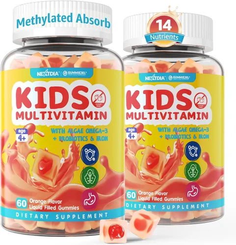 Miniatura 10 de Gomitas multivitamínicas para niños con hierro, sin azúcar, vitaminas diarias para niños + probióticos, Omega 3 de algas (EPA/DHA), A, C, D, metil