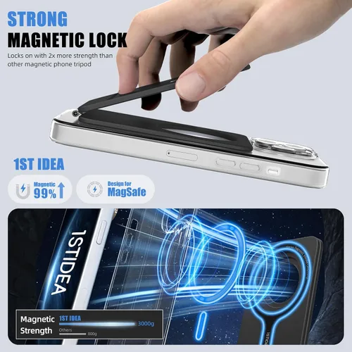 Miniatura 6 de IST IDEA - Trípode Magsafe para iPhone, aleación de aluminio ligero, ajuste de ángulo e imanes fuertes, trípode compatible con 17/16/15/14/13/12