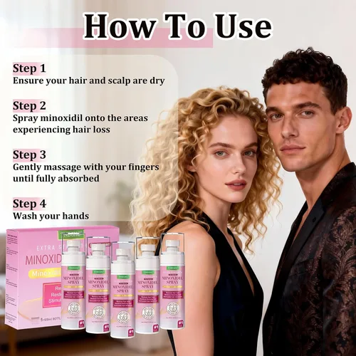 Miniatura 4 de Spray tópico de minoxidil al 5% para hombres y mujeres, tratamiento de crecimiento del cabello con biotina para adelgazar el cabello, línea capilar