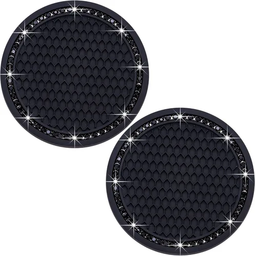 Miniatura 29 de 4 posavasos con brillantes para portavasos, 2.75 pulgadas, insertos para portavasos de auto, silicona suave antideslizante a prueba de golpes, Negro