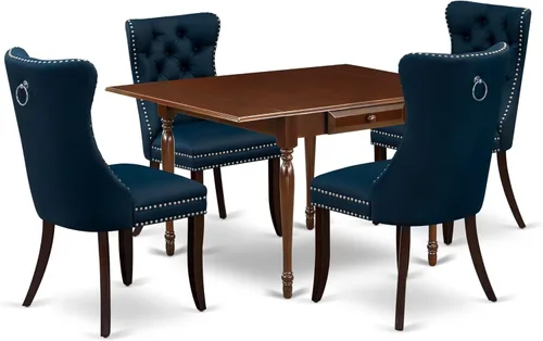Miniatura 25 de East West Furniture MZDA5-MAH-12 - Juego de comedor de 5 piezas que consta de una mesa de cocina rectangular con gotas y 4 sillas Parson de tela