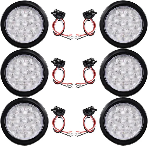 Miniatura 18 de Kit de tapones de cableado con cubierta de hule para luz trasera LED redonda de 4", 12 ledes, para RV, camioneta Luz roja - Lente transparente