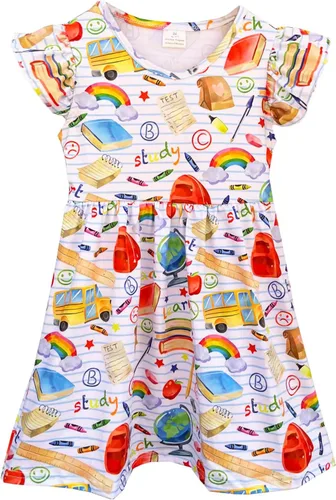 Vestido de lápiz de manzana para niñas pequeñas, vestido casual de manga con volantes, vestido de verano