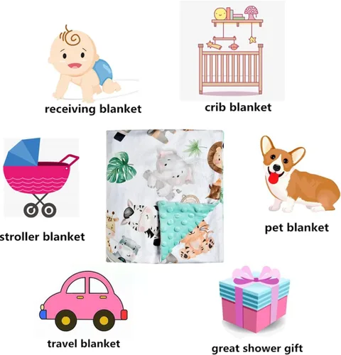 Miniatura 6 de Manta de bebé súper suave de minky, manta de animales lindos con respaldo punteado para recién nacidos, guardería, cochecito que recibe ropa de cama