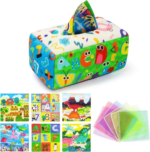 Miniatura 7 de URMYWO Caja de pañuelos de bebé juguete - Juguetes Montessori para bebés de 6-12 meses 1 año niño niña - Juguetes sensoriales suaves crujientes