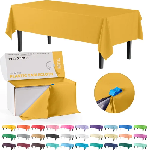 Miniatura 54 de Party Solids Rollo de Mantel de Mesa de Plástico Negro de 54 Pulgadas X 300 Pies en una Caja de Corte a Medida con Conveniente Cortador Deslizante.
