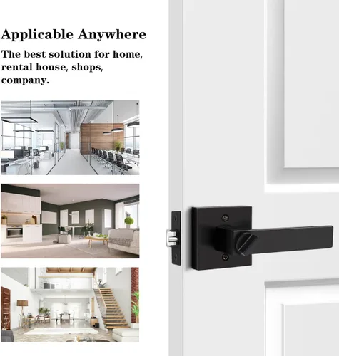 Miniatura 7 de Probrico - Paquete de 4 perillas/manijas para puerta de entrada negras con la misma llave, resistente, estilo contemporáneo, cerradura exterior