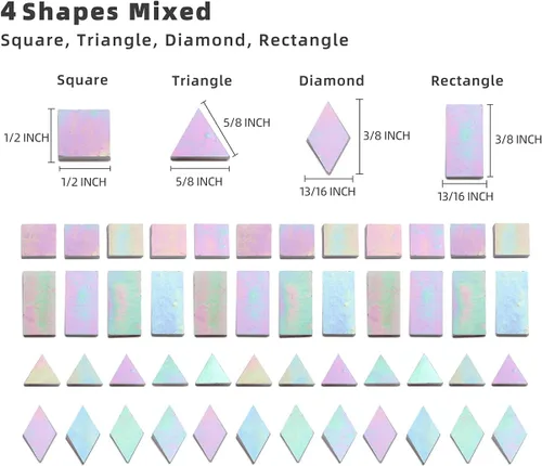 Miniatura 3 de Lanyani Azulejos de mosaico de vidrio iridiscente para manualidades artísticas, 200 piezas, 4 formas mezcladas, Perla