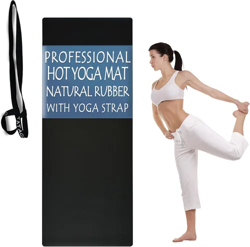 Tatago Esterilla de yoga caliente antideslizante de goma natural de grado profesional, tapete de Pliates, tapete de estiramiento o esterillas de