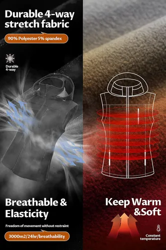 Miniatura 4 de CREATMO US Chaleco ligero de Softshell para mujer, chaqueta sin mangas cortavientos con capucha extraíble
