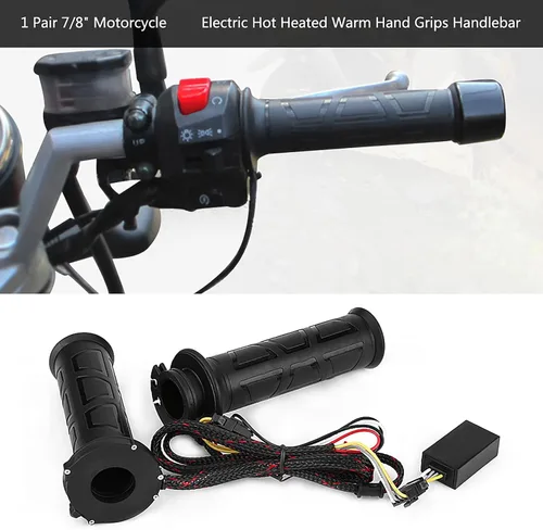Miniatura 3 de Qiilu Empuñaduras eléctricas con calefacción para motocicleta, ajustable 0.866 in, negro, 12W-24W