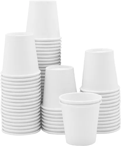 GUSTO [3 onzas – 100 vasos de papel pequeños blancos, mini vasos desechables para enjuague bucal para baño, ecológicos y versátiles (paquete