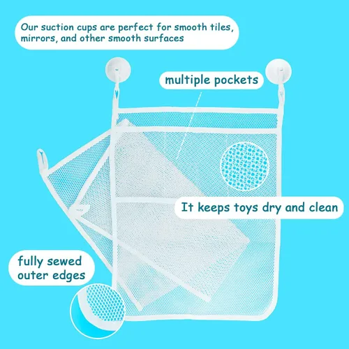 Miniatura 3 de 2 bolsas de malla para juguetes de bañera, organizador de juguetes de baño de 18 x 14 pulgadas, 4 ganchos ultra fuertes, color blanco