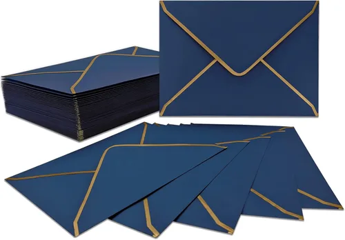 Miniatura 2 de 50 sobres azules de 5 x 7 pulgadas, sobres de invitación tamaño A7, sobres de tarjetas de correo con solapa en V, sobres de sellado rápido con borde