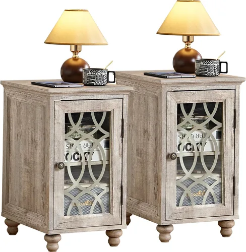 Miniatura 32 de Joaxswe Mesa auxiliar estrecha con puerta de cristal, mesita de noche de 18 x 14 pulgadas con estante ajustable, organizador de gabinete