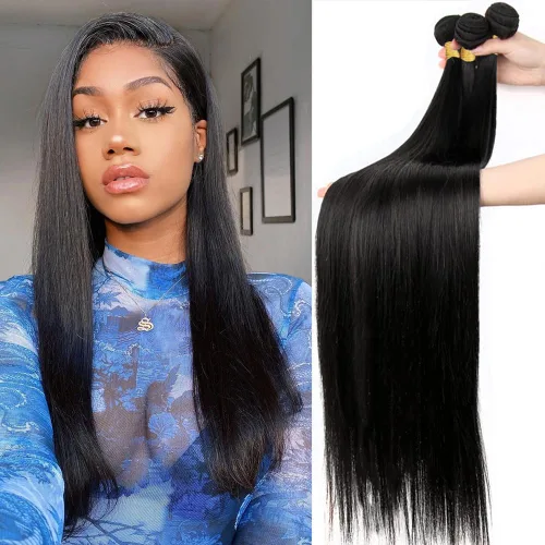 Beautymoon Paquetes de cabello liso negro jet 4 manojos, cabello humano brasileño 14 16 18 20 pulgadas, 100% cabello virgen sin procesar liso, 4