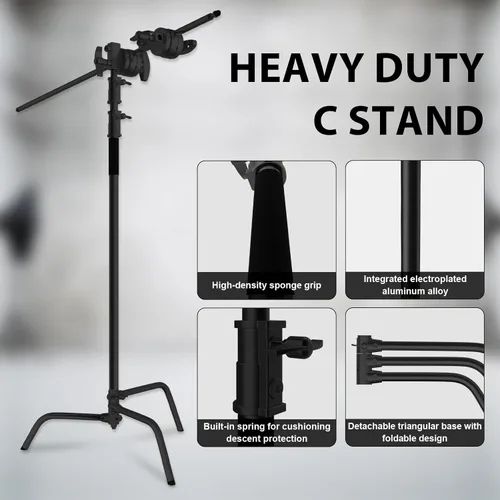 Miniatura 2 de SH Soporte C con brazo de pluma, soporte de luz resistente para fotografía, kit de soporte en C de acero inoxidable de 6.8 pies con bolsa de arena