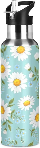 Miniatura 8 de Stainless Steel Water Bottle 20 Oz, BPA-Free Sports Water Bottle with Straw for Gym Outdoor Travel School, Daisies Yellow Blue Flowers