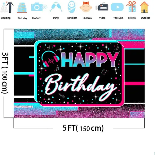 Miniatura 4 de Mocsicka Telón de fondo para fiesta de cumpleaños con temática musical, pancarta para fiestas de baile musical, suministros para fiestas temáticas