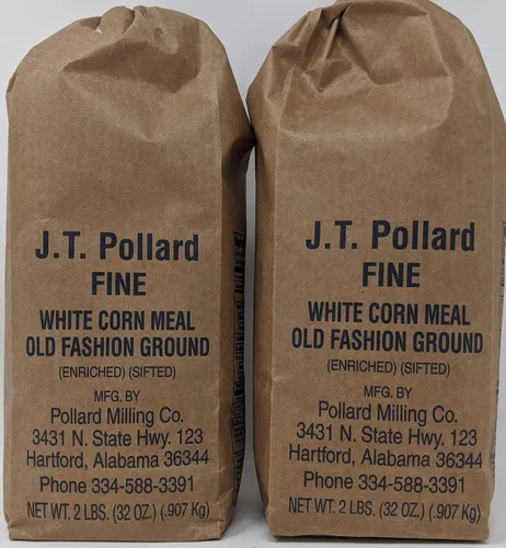 JT Pollard - Paquete de harina de maíz blanca fina, 2 bolsas de 32 onzas de harina de maíz blanco J.T. Pollard, con hoja de recetas
