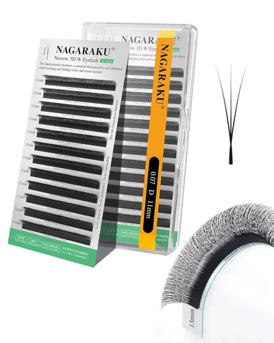 Miniatura 185 de NAGARAKU Extensiones de pestañas Double Tips 4D W, suministros con puntas dobles, gruesas con rizado D de 0.07 mm, bandeja mixta 8-15 mm, 0.07-D