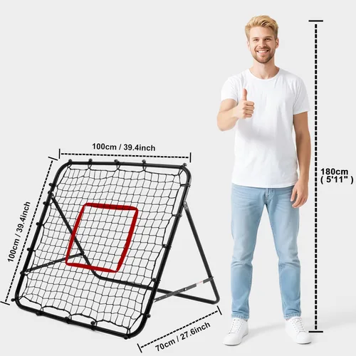 Miniatura 7 de Red de rebote ajustable para fútbol Entrenador de fútbol con marco de acero Red de rebote plegable portátil para práctica de pases y tiros