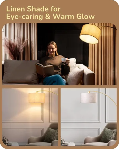 Miniatura 6 de EDISHINE Lámpara de pie arqueada dorada de 78.3 pulgadas con control remoto, luz de lectura moderna de mediados de siglo sobre silla, lámpara de pie