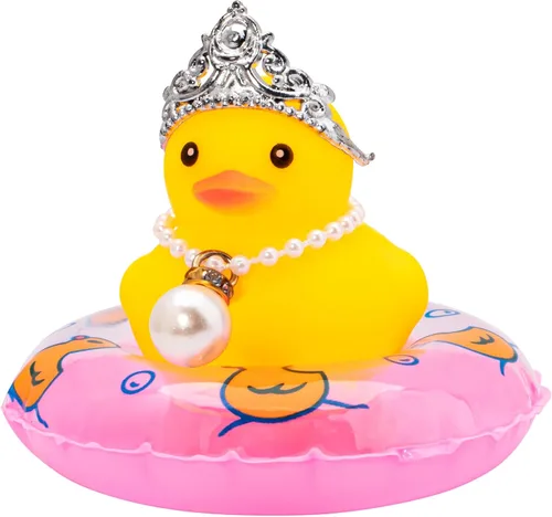 Miniatura 20 de wonuu Adornos de pato de goma para automóvil, decoración de tablero de automóvil con bonita diadema, anillo de natación, collar, gafas de sol
