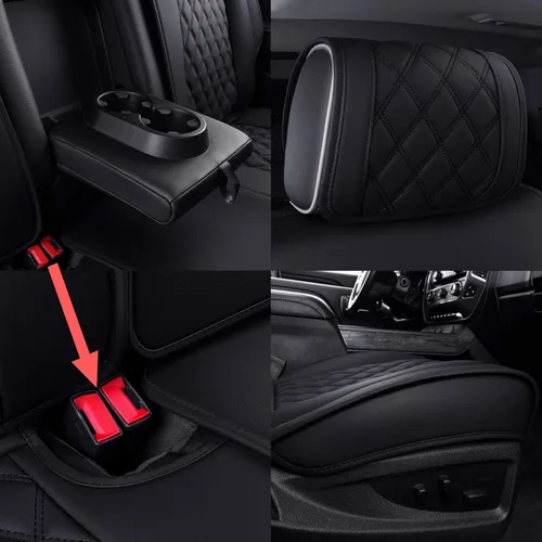 Miniatura 5 de Fundas de cuero para asiento delantero de automóvil, para Silverado Sierra Juego completo/Negro