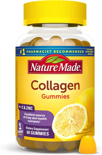 Nature Made, Gomitas de colágeno, 100 mg de colágeno hidrolizado, ayuda a mantener la piel sana; sin gluten, limón, 60 unidades