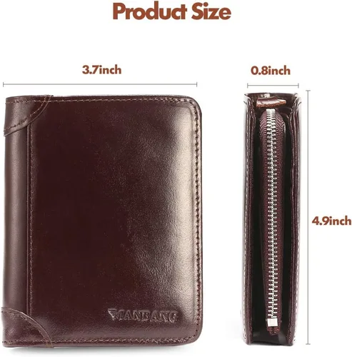 Miniatura 11 de Billetera para hombre con cremallera de cuero genuino RFID tarjeteros de piel de vaca con cremallera bolsillo para monedas, carteras plegables