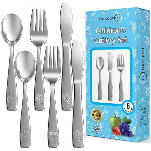 Miniatura 10 de Juego de cubiertos de acero inoxidable de 12 piezas para niños, cubiertos seguros para niños y niños, juego de utensilios para niños, juego