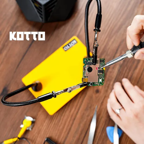 Miniatura 7 de KOTTO Herramienta de soldadura de tercera mano, soporte para PCB, dos brazos metálicos flexibles con base magnética, manos que ayudan a las manos