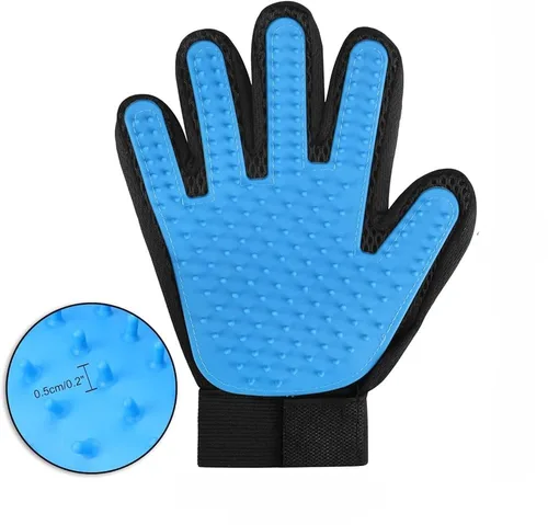 Miniatura 6 de Generic Guante de depilación de mascotas para gatos y perros, material suave para la piel, guante de masaje, tamaño grande (MANO DERECHA), azul