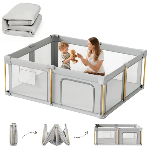 Corralito plegable para bebés con alfombra, corralito plegable de 50 x 50 pulgadas para bebés y niños pequeños, corralito para bebés con diseño