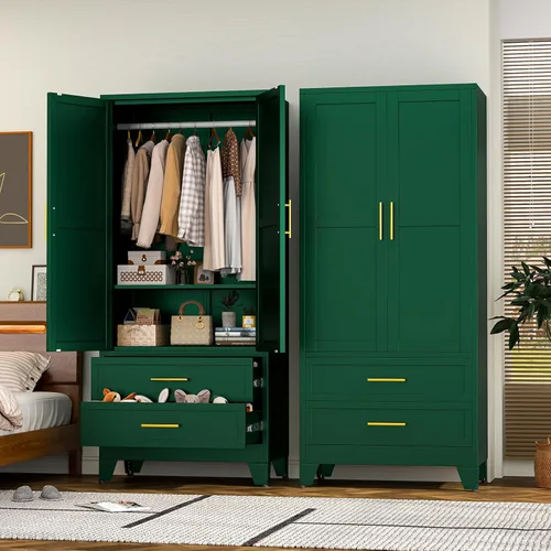 Miniatura 17 de RIETERN Armario Ropero de Metal, 71" de Alto Armario de Dormitorio con Espejo, 1 Cajón, Estantes Ajustables, y Barra para Colgar, Armarios de Acero