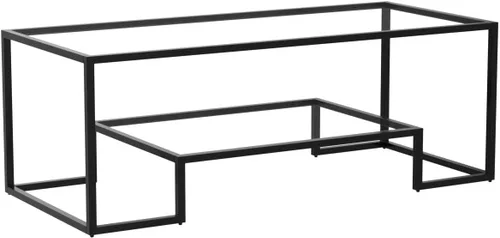 Miniatura 4 de Mesa de centro de cristal de metal negro, mesa de centro simple para sala de estar, hogar, mesa de centro con marco de metal con 2 estantes, mesa