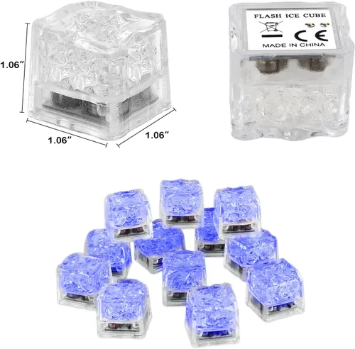 Miniatura 3 de Cubos de hielo iluminados para bebidas, 48 cubos de hielo LED azules activados por líquidos, que brillan en la oscuridad, cubos de hielo