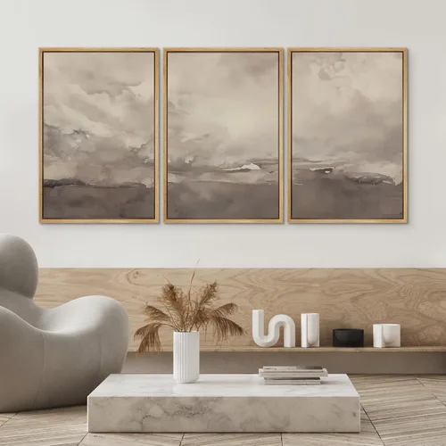 Miniatura 163 de SIGNWIN Lienzo enmarcado para pared, arte con pinceladas de flujo neutro en tonos beige abstractos, ilustraciones, arte moderno, decorativo