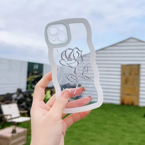 Miniatura 2 de Funda compatible con iPhone 11 transparente con diseño floral para mujeres y niñas, bonita funda estética de flores onduladas, suave a prueba