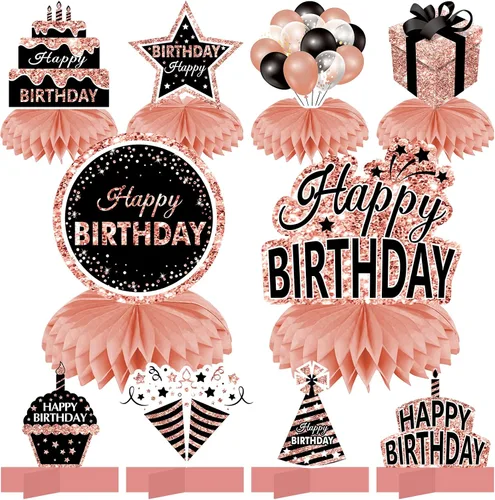 10 piezas de decoración de cumpleaños de color oro rosa para niñas y mujeres, centros de mesa de feliz cumpleaños, suministros de fiesta, 16, 18,